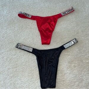 Victoria's Secret Red and Black Embellished Thong Duo